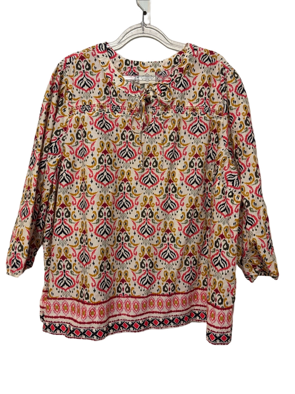 🎼 St. John’s Bay Printed Peasant Blouse - Pink/Yellow/Black size 1X GUC